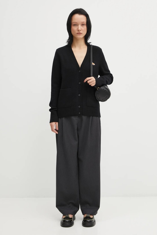 Vuneni kardigan Maison Kitsuné Baby Fox Lambswool Boxy PW00501KT1006 crna