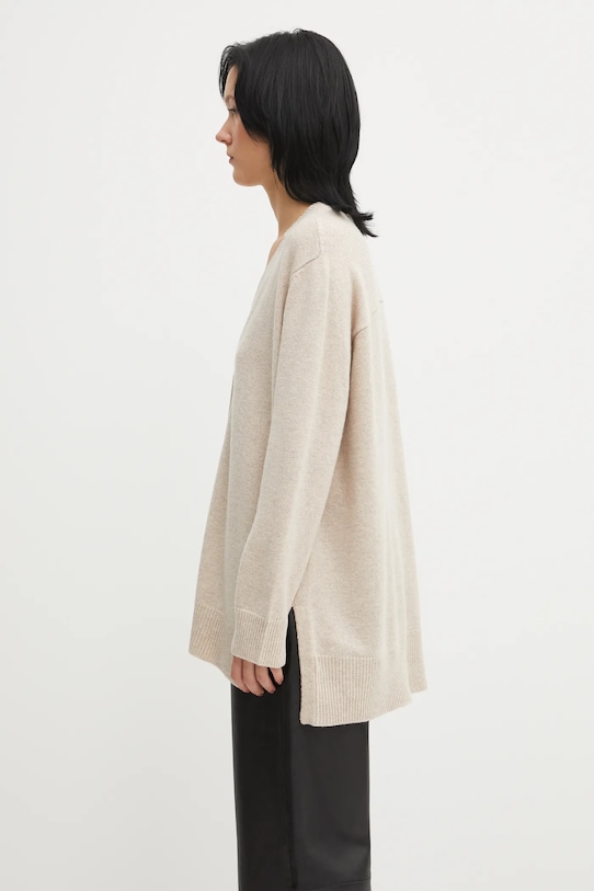 Maison Kitsuné kardigan wełniany Merino Wool Long PW00509KT1171 beżowy AW25