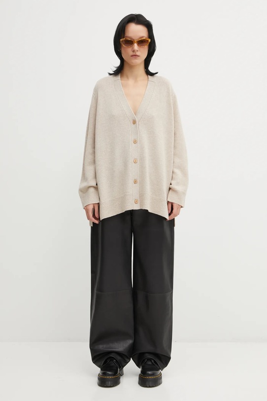 Maison Kitsuné kardigan wełniany Merino Wool Long PW00509KT1171 beżowy