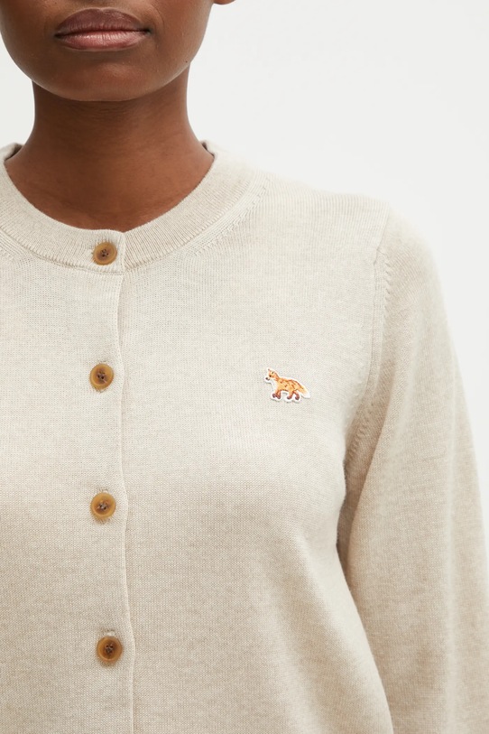 Maison Kitsuné cardigan in lana Baby Fox Merino Regular beige PW00502KT1181