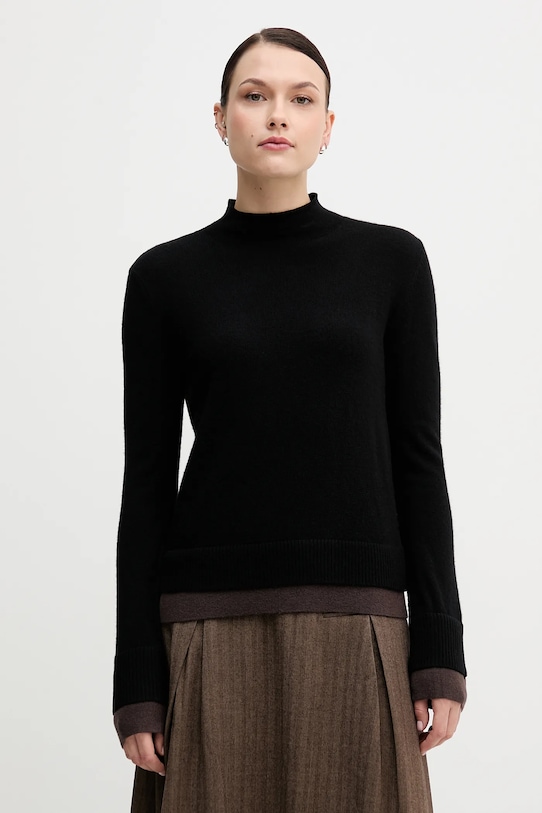 Sveter s prímesou vlny Sisley polorolák čierna 122WL202B