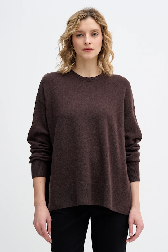 Sisley sweter z dodatkiem wełny okrągły brązowy 18AYM103K