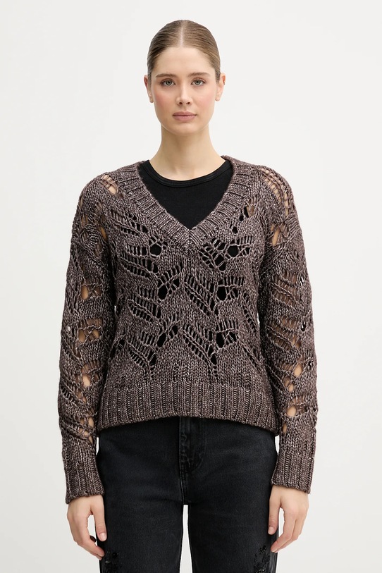 Sisley sweter z dodatkiem wełny szpic brązowy 1H5BL401E