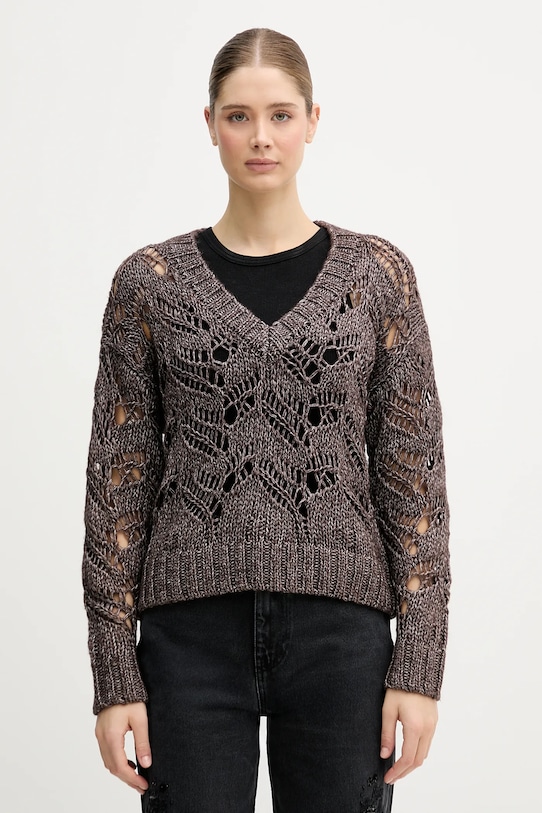 Sisley sweter z dodatkiem wełny szpic brązowy 1H5BL401E