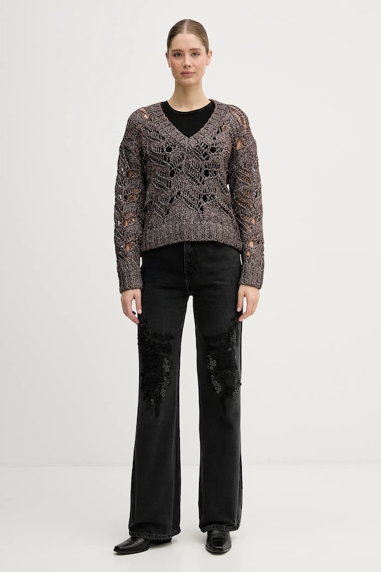 Sisley sweter z dodatkiem wełny 1H5BL401E brązowy AW25