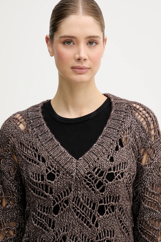 Sisley sweter z dodatkiem wełny brązowy 1H5BL401E