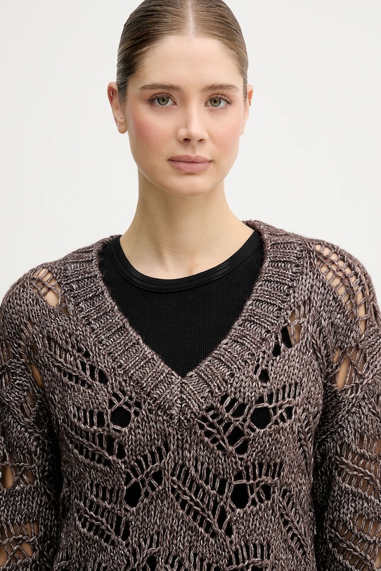 Sisley sweter z dodatkiem wełny brązowy 1H5BL401E