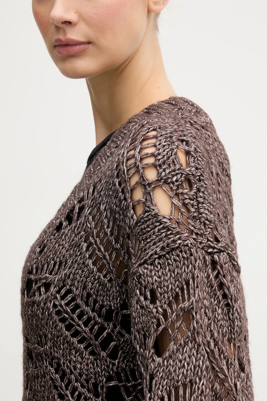 Sisley sweter z dodatkiem wełny 1H5BL401E brązowy