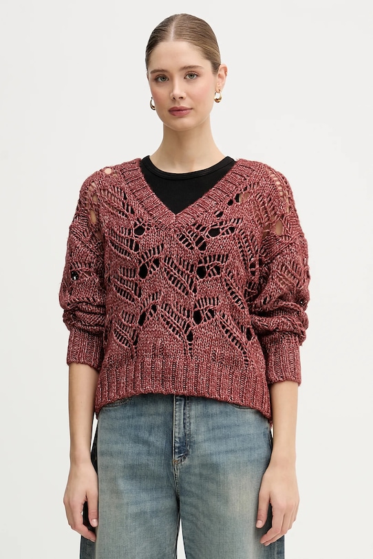 Sisley sweter z dodatkiem wełny szpic czerwony 1H5BL401E