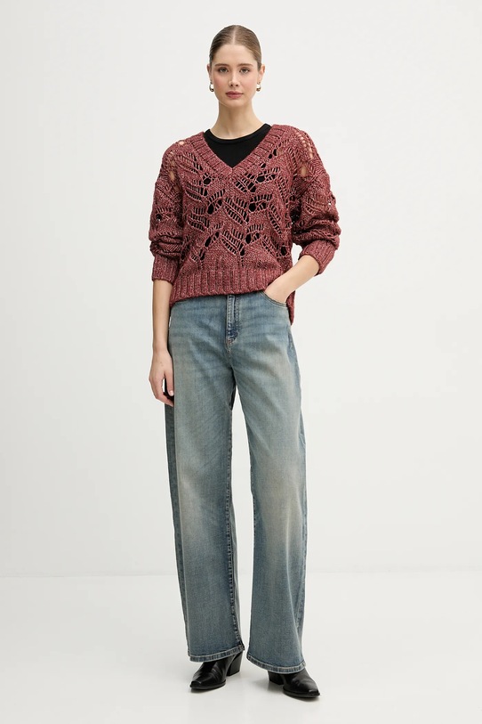 Sisley sweter z dodatkiem wełny 1H5BL401E czerwony AW25