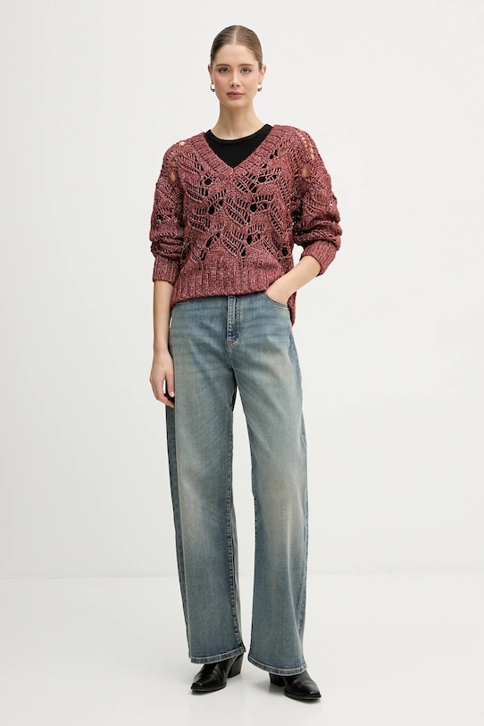 Sisley sweter z dodatkiem wełny 1H5BL401E czerwony AW25