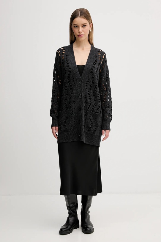 Sisley kardigan z dodatkiem wełny 1UFLL602W szary AW25