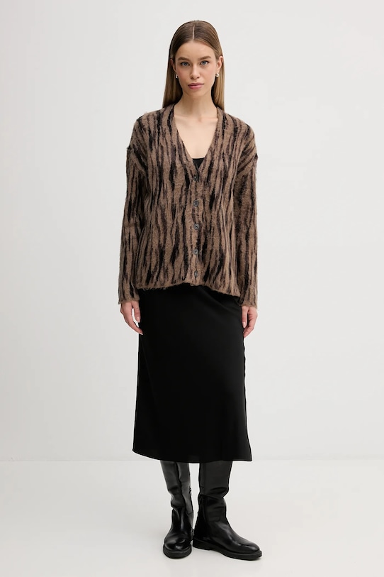 Sisley kardigan z dodatkiem moheru 1TQIL602Y brązowy AW25