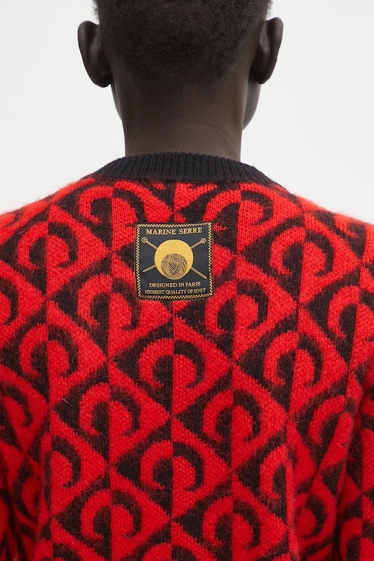 Kardigan s prímesou vlny Marine Serre Moon Lozenge Knit WTK086ACKNI0539 červená