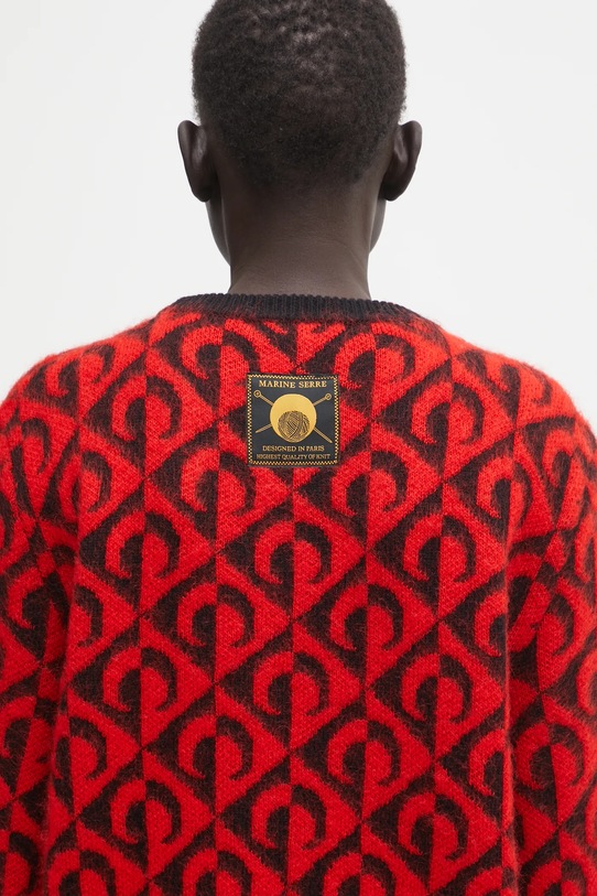 Marine Serre sweter z dodatkiem wełny Moon Lozenge Knit Crewneck czerwony MTK004ACKNI0539