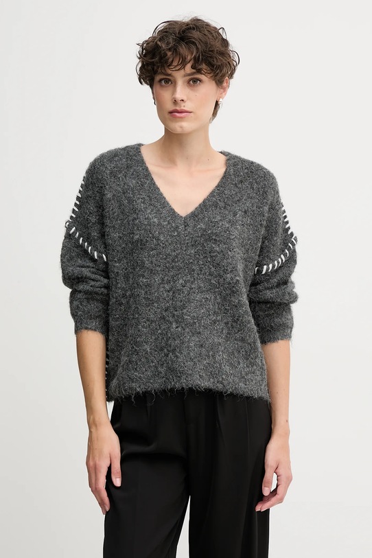 Sandro Ferrone sweter z domieszką wełny melanż szary S87YBFGAL