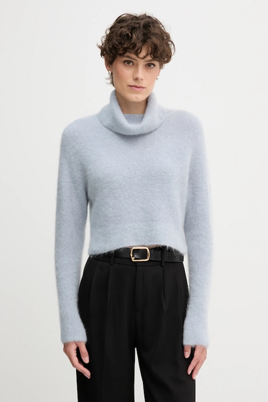 Светр з додаванням вовни альпаки Sandro Ferrone середньої щільності блакитний S9YBFNOME
