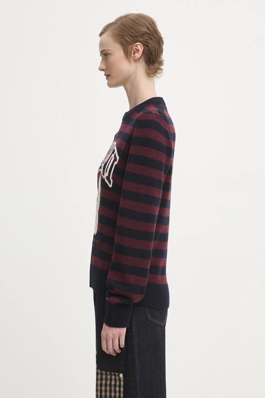 GANNI sweter z dodatkiem wełny Graphic Wool Mix Poodle Stripe K2567 bordowy AW25