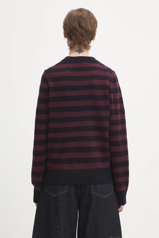 Odzież GANNI sweter z dodatkiem wełny Graphic Wool Mix Poodle Stripe K2567 bordowy