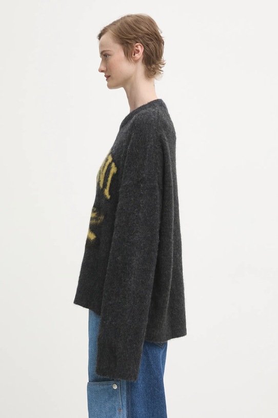 GANNI sweter z dodatkiem wełny Fine Brushed Alpaca Banana Oversized K2516 szary AW25