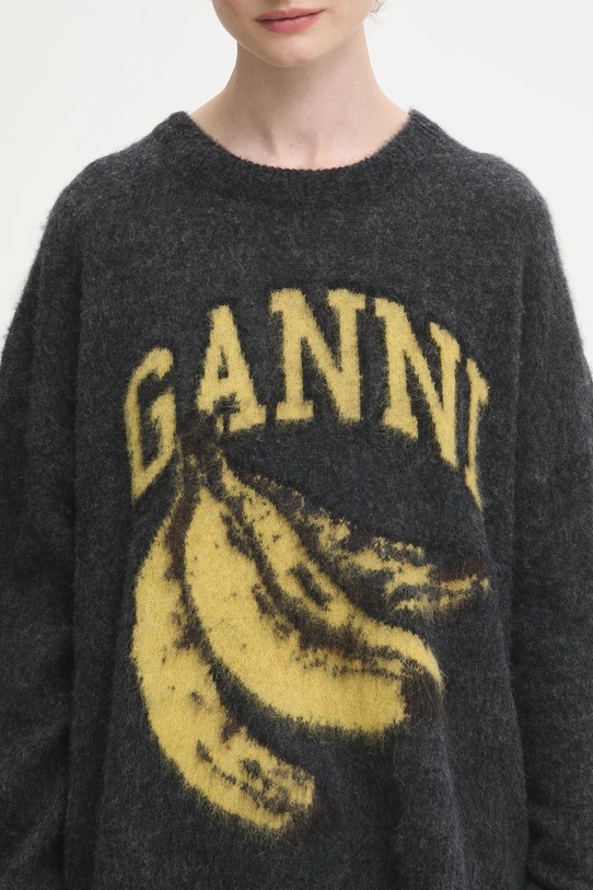 GANNI sweter z dodatkiem wełny Fine Brushed Alpaca Banana Oversized szary K2516