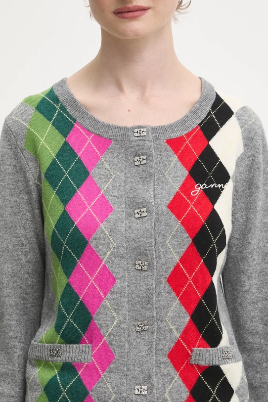 GANNI kardigan wełniany Cashmere Wool Mix szary K2512