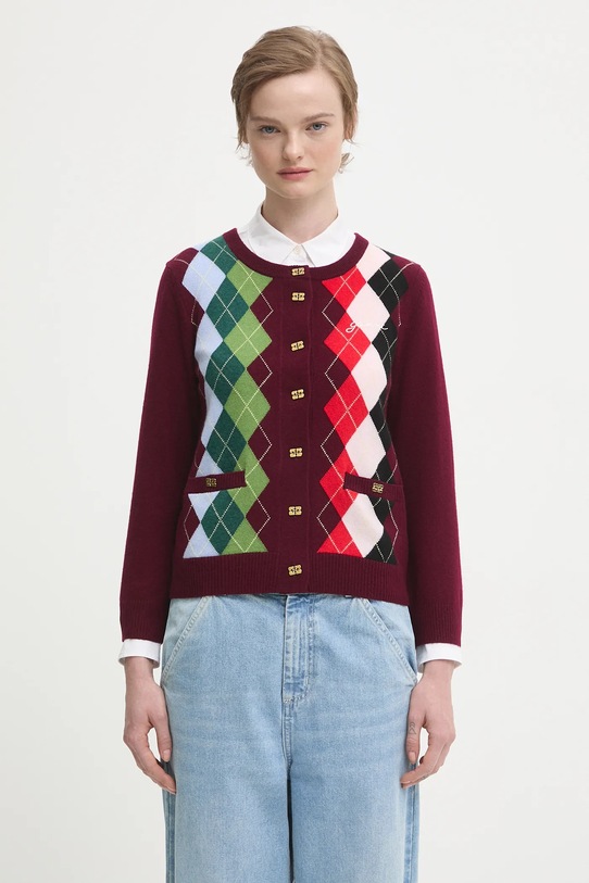 GANNI kardigan wełniany Cashmere Wool Mix wełna bordowy K2532