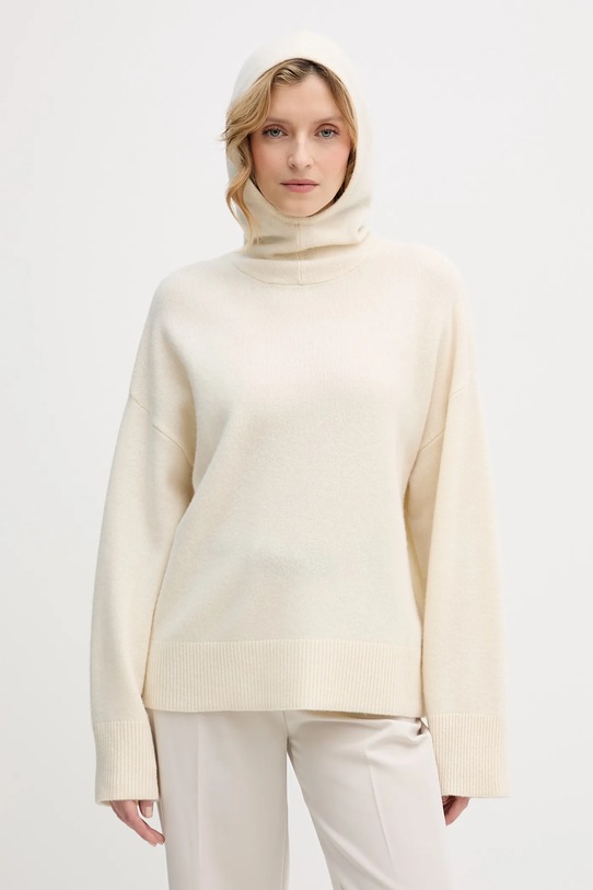 Barbour sweter wełniany wełna beżowy LKN1705