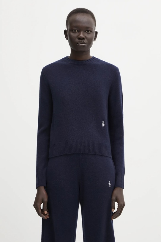 Sporty & Rich sweter wełniany SRC Cashmere okrągły granatowy WS01264302BL106