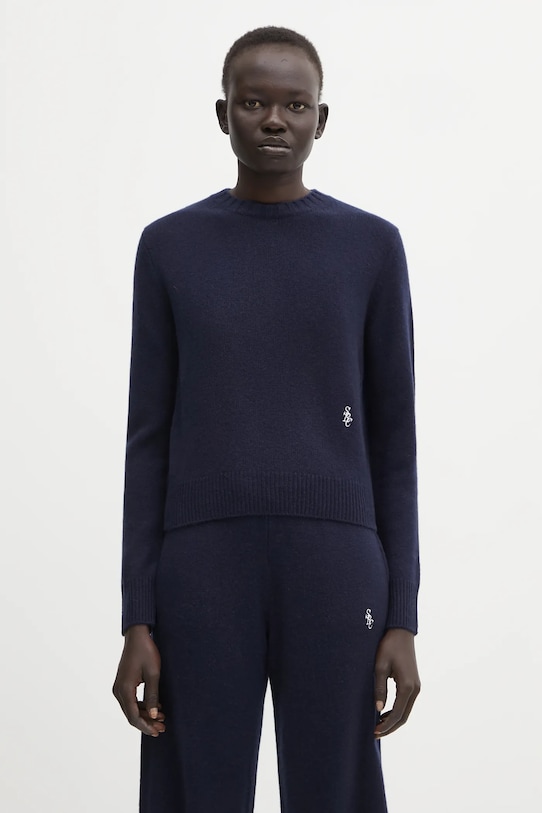 Sporty & Rich sweter wełniany SRC Cashmere okrągły granatowy WS01264302BL106