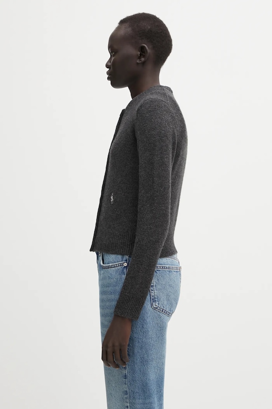 Sporty & Rich kardigan wełniany SRC Cashmere WS07364302GY11 szary AW25