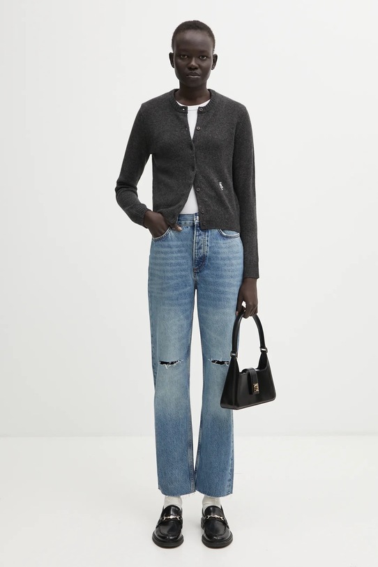 Sporty & Rich kardigan wełniany SRC Cashmere WS07364302GY11 szary