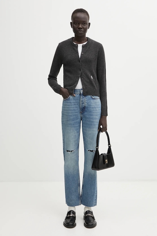 Sporty & Rich kardigan wełniany SRC Cashmere WS07364302GY11 szary