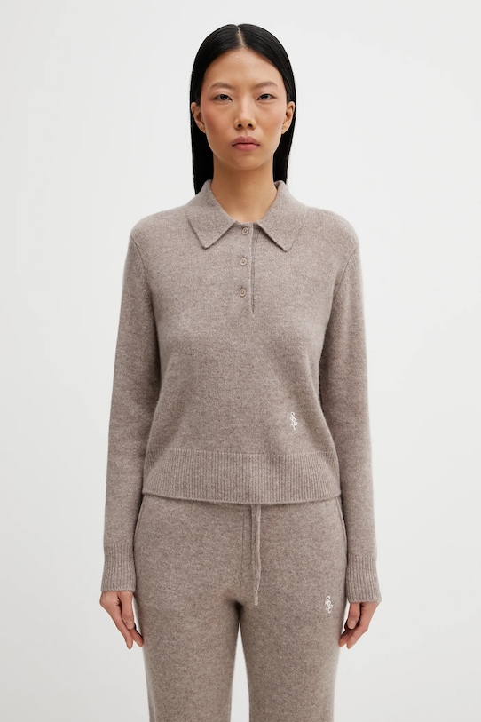 Μάλλινο πουλόβερ Sporty & Rich SRC Cashmere απλό μπεζ WS07466302BE24