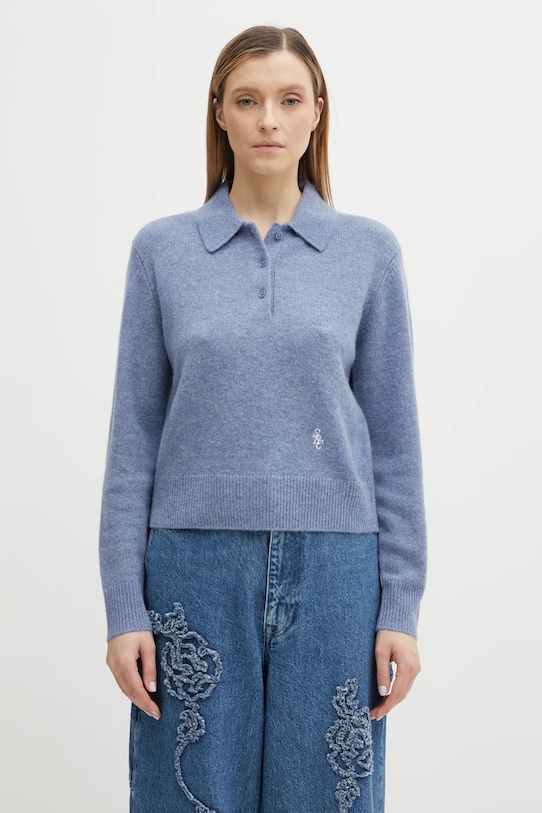 Sporty & Rich sweter wełniany SRC Cashmere wełna niebieski WS07466302BL11