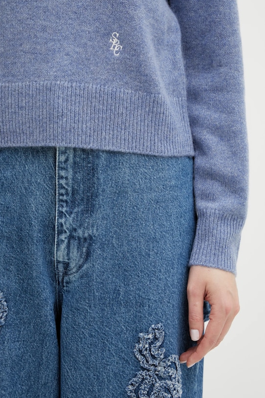 Sporty & Rich sweter wełniany SRC Cashmere niebieski WS07466302BL11