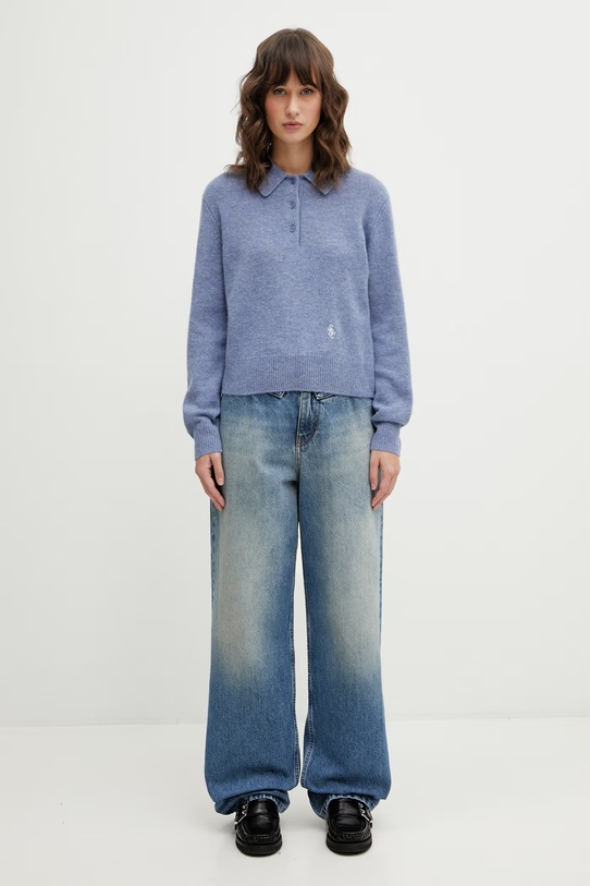 Sporty & Rich sweter wełniany SRC Cashmere WS07466302BL11 niebieski