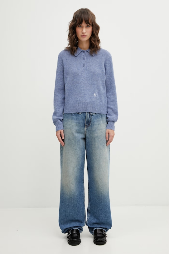 Sporty & Rich sweter wełniany SRC Cashmere WS07466302BL11 niebieski