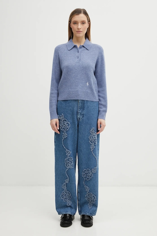 Sporty & Rich sweter wełniany SRC Cashmere WS07466302BL11 niebieski