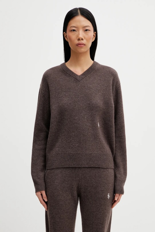 Μάλλινο πουλόβερ Sporty & Rich SRC Cashmere απλό καφέ WS07666302BR27