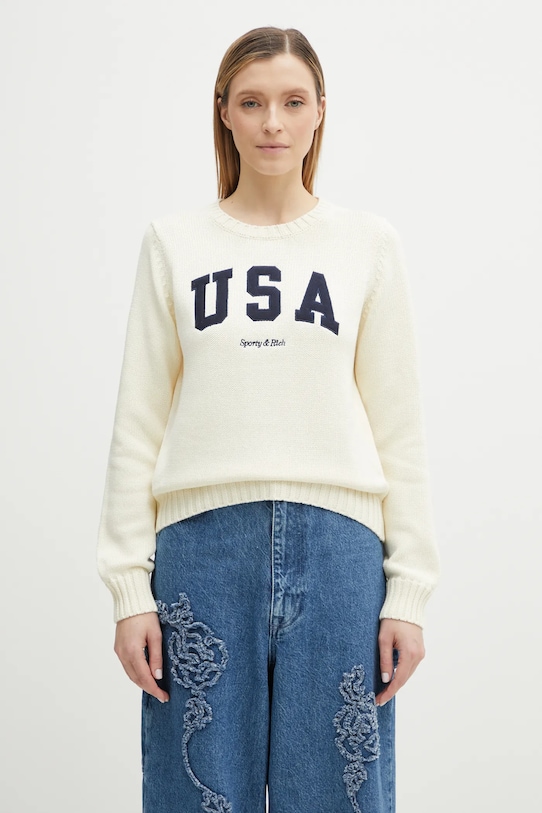 Sporty & Rich sweter bawełniany USA Knitted bawełna beżowy WS06567643WH37