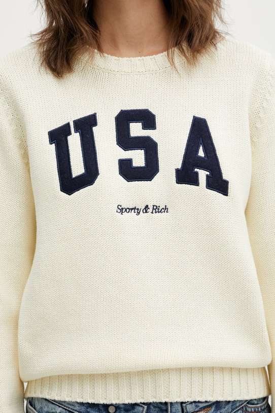 Sporty & Rich sweter bawełniany USA Knitted beżowy WS06567643WH37