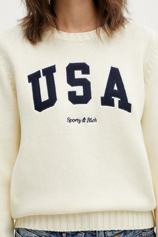 Sporty & Rich sweter bawełniany USA Knitted beżowy WS06567643WH37