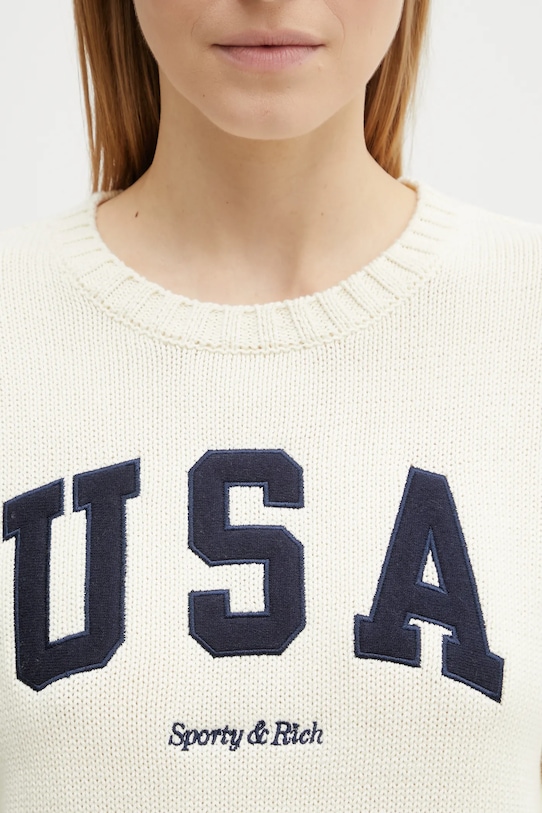 Sporty & Rich sweter bawełniany USA Knitted beżowy WS06567643WH37