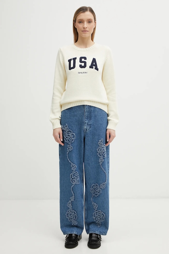 Sporty & Rich sweter bawełniany USA Knitted WS06567643WH37 beżowy