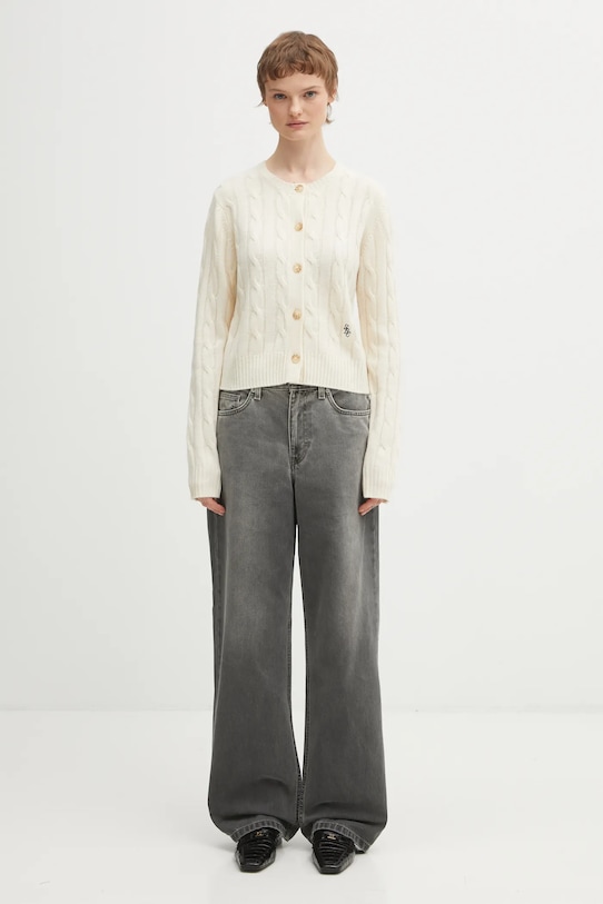 Vlněný kardigan Sporty & Rich SRC Cableknit Cashmere CA00365302WH37 béžová