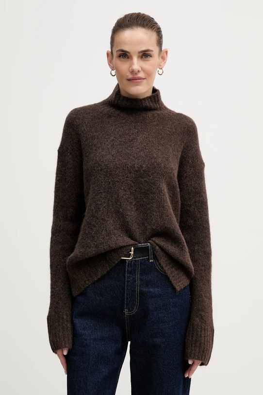 Mos Mosh sweter z dodatkiem wełny Erim golf brązowy 175400