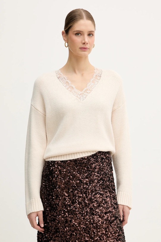 IBlues sweter z domieszką wełny RICAMO szpic beżowy 2527366025200