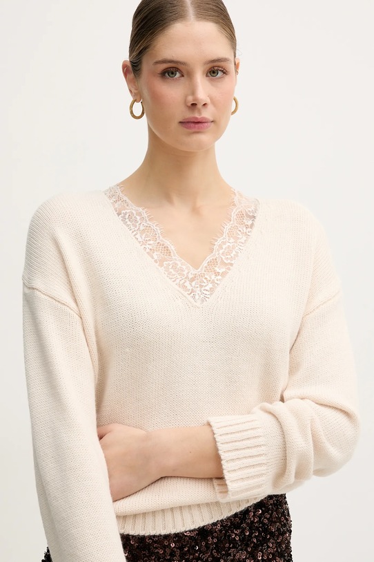 IBlues sweter z domieszką wełny RICAMO beżowy 2527366025200