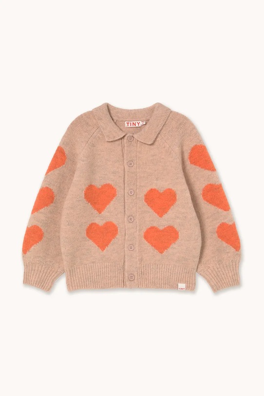 Tinycottons kardigan dziecięcy HEARTS CARDIGAN z domieszką wełny beżowy AW25.124